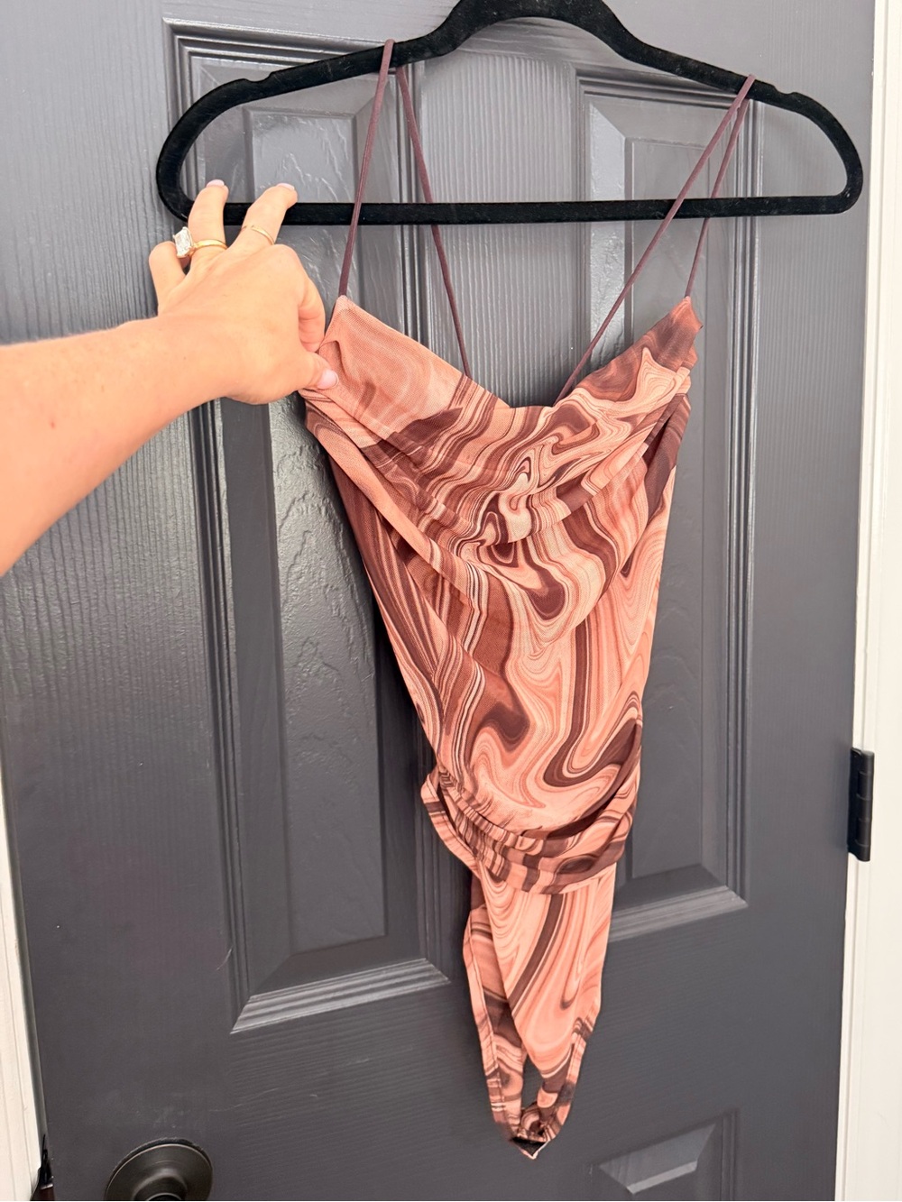 12th Tribe | Marble-Print Cowl Satin Cami in Pink & Brown